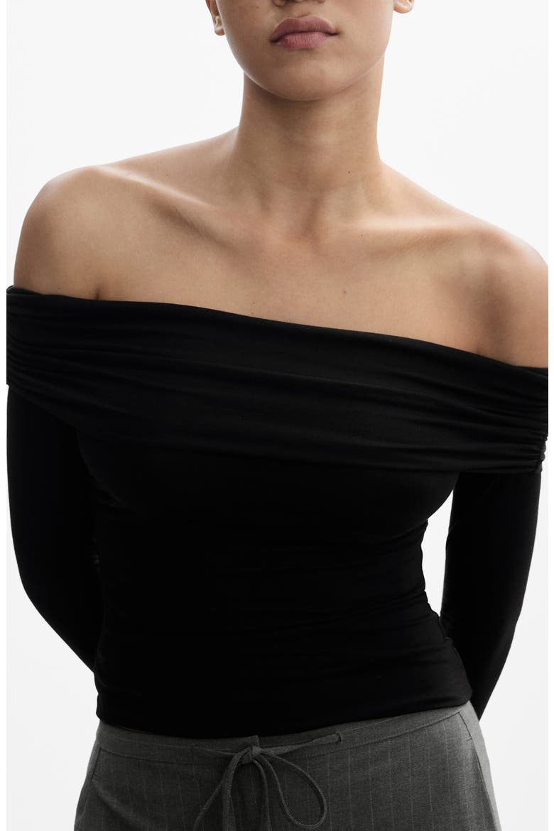 Off the Shoulder Long Sleeve T-Shirt, Main, color, BLACK