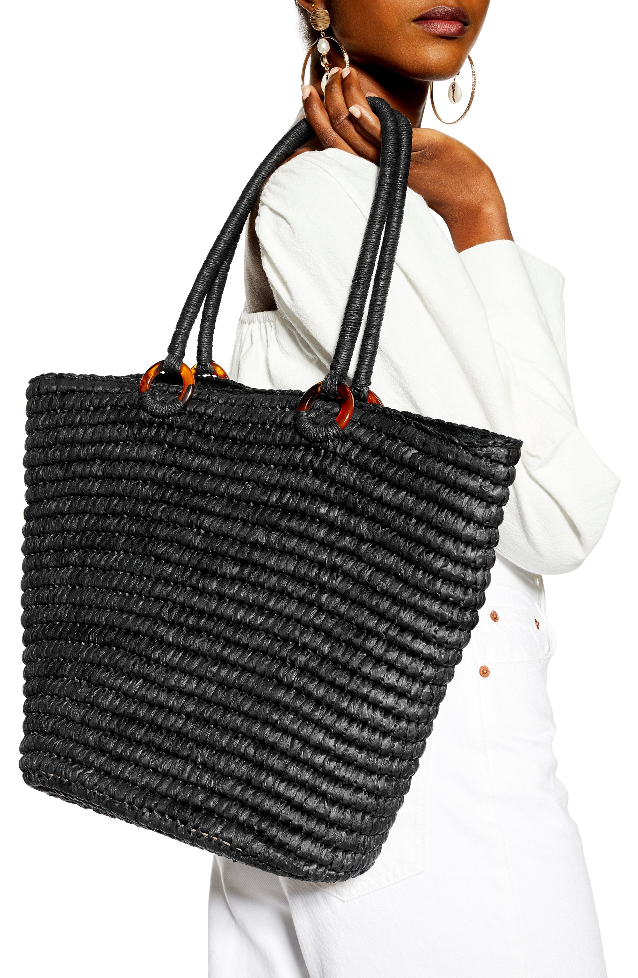 Topshop Franka Straw Ring Tote Bag, Alternate, color, 