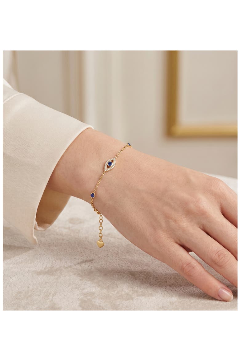 Cubic Zirconia Evil Eye Station Bracelet, Alternate, color, GOLD/ BLUE