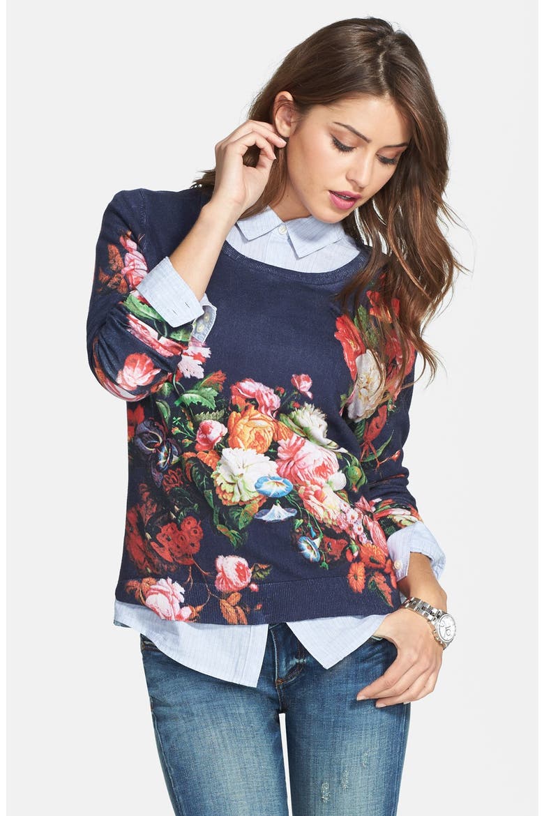 NOVELTY PRINT SWEATER, Main, color, NAVY FLORAL