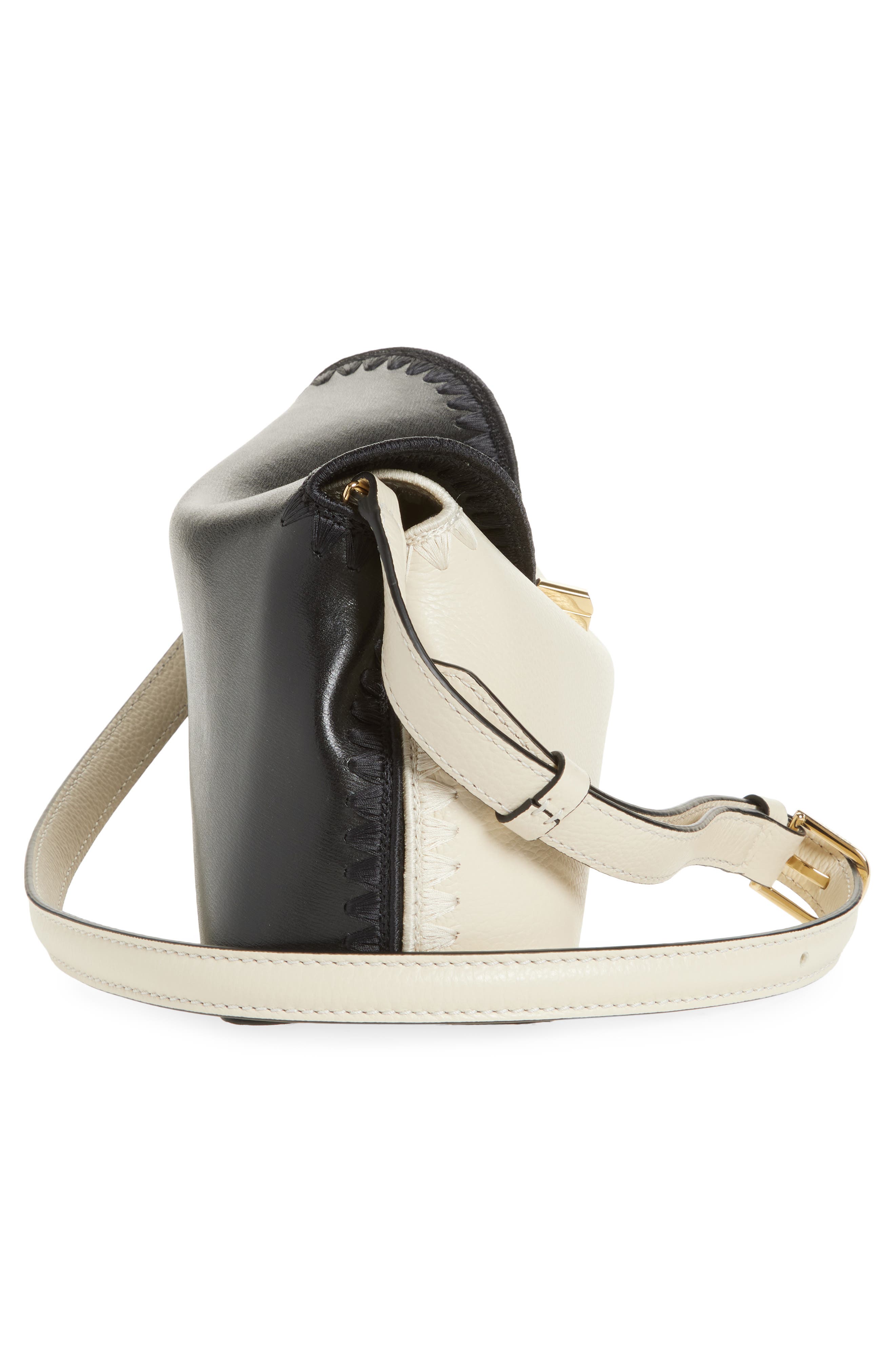 TOTEME T-Lock Embroidered Leather Clutch, Alternate, color, Black/ Milk