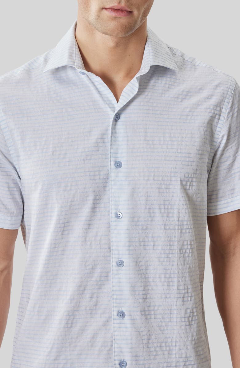 Robert Barakett Ven Stripe Floral Jacquard Short Sleeve Button-Up Shirt, Alternate, color, Powder Blue