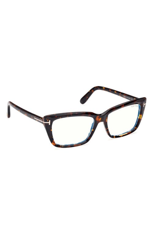 Tom Ford 56mm Square Blue Light Blocking Glasses In Caramel Brown Havana Rose Gold