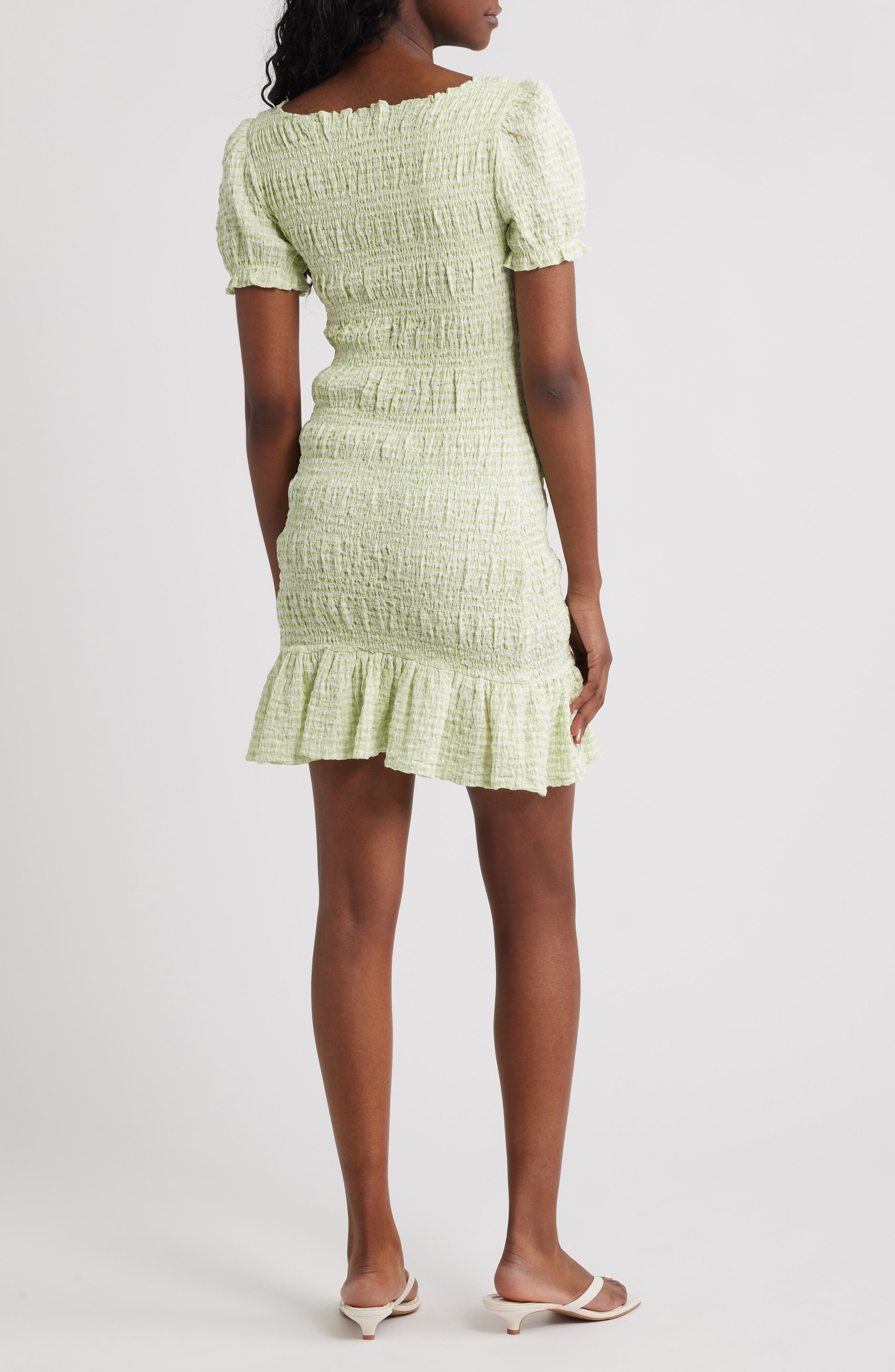 Shirred Gingham Stretch Cotton Blend Minidress - image 2