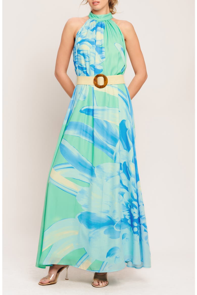 Print Maxi Dress, Main, color, MINT/ BLUE