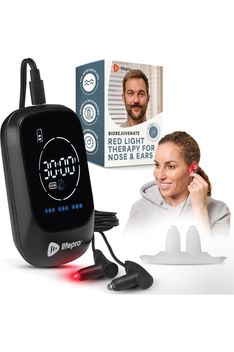 Red Light Therapy Device for Nose & Ears Infrared Sinus Relief, Main, color, Black