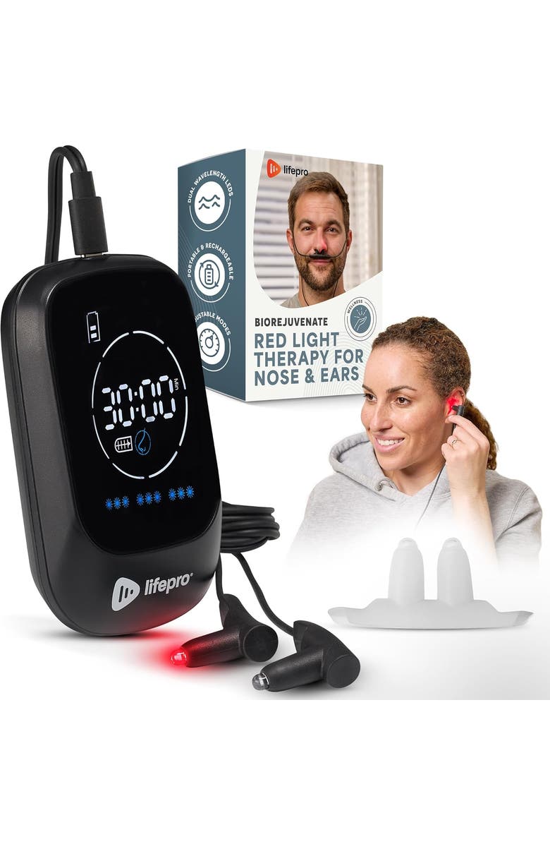 Lifepro Red Light Therapy Device for Nose & Ears Infrared Sinus Relief, Main, color, Black