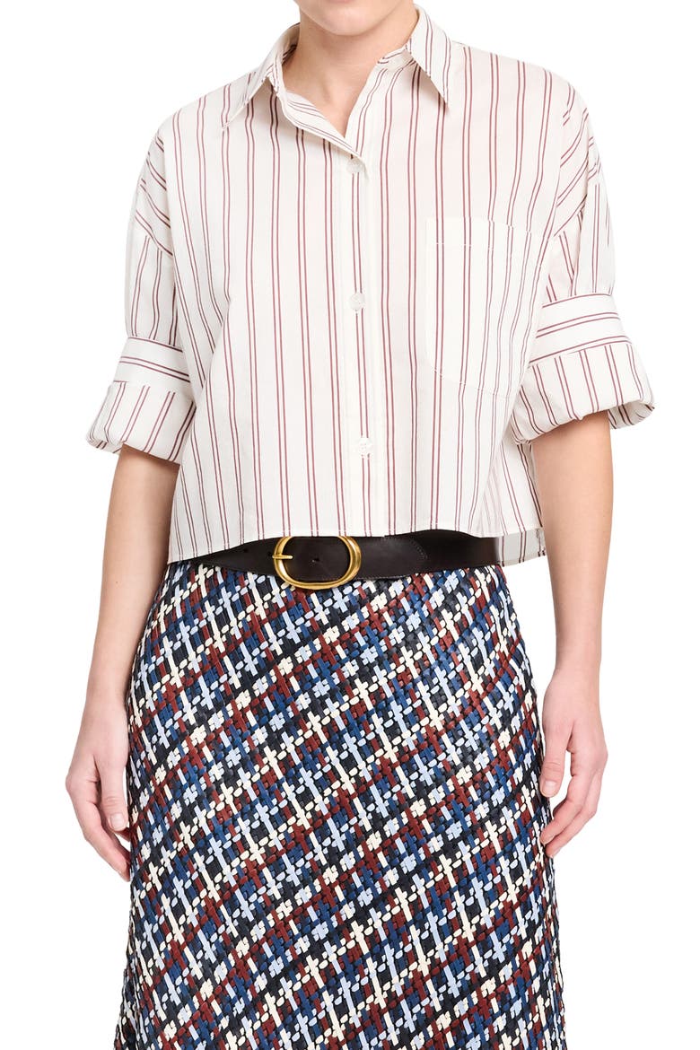 Next Stripe Cotton & Silk Button-Up Shirt, Main, color, WHITE / WINE