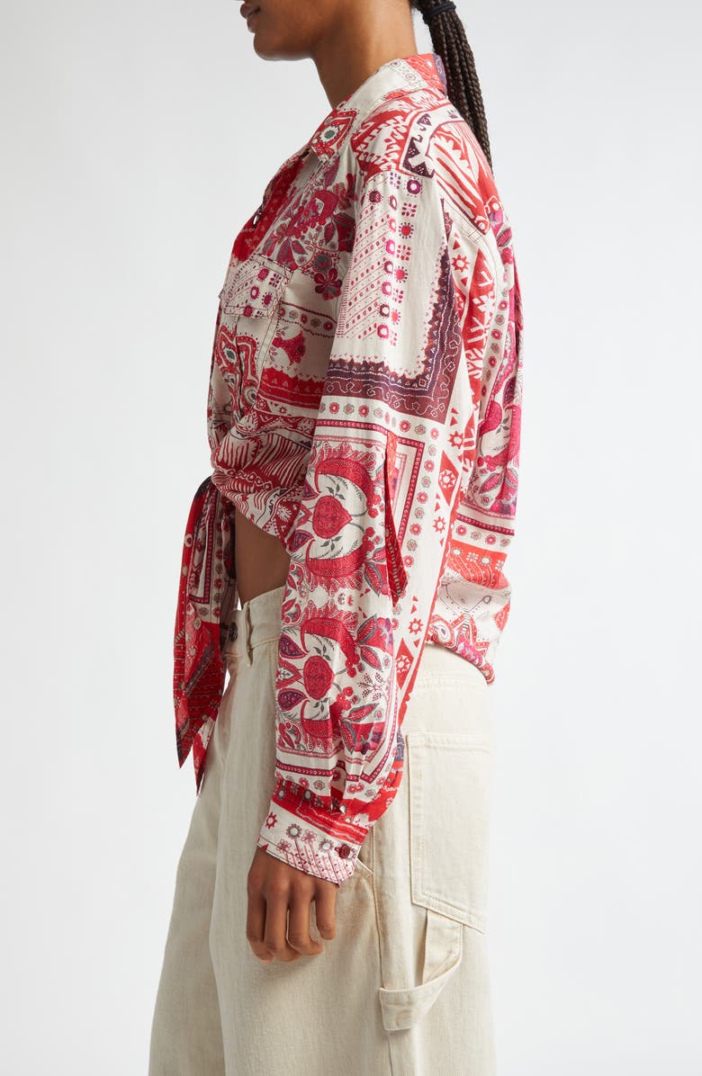 Isabel Marant Étoile Nathy Bandana Print Cotton Tie Front Button-Up Shirt, Alternate, color, Red/ Ecru