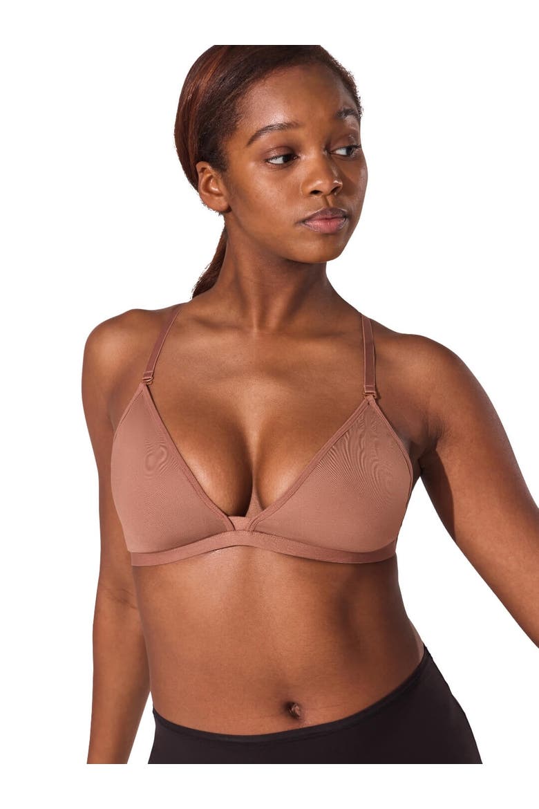 Deep Neck Clear Back Bra, Alternate, color, dark brown