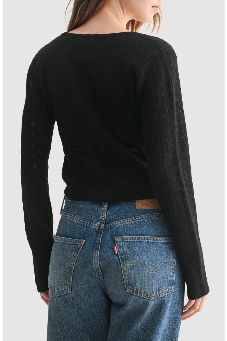 Crop Pointelle & Rib Sweater, Alternate, color, BLACK