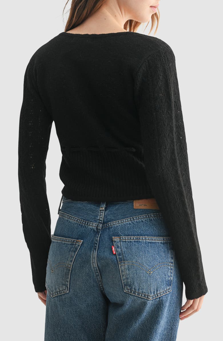 All in Favor Crop Pointelle & Rib Sweater, Alternate, color, Black