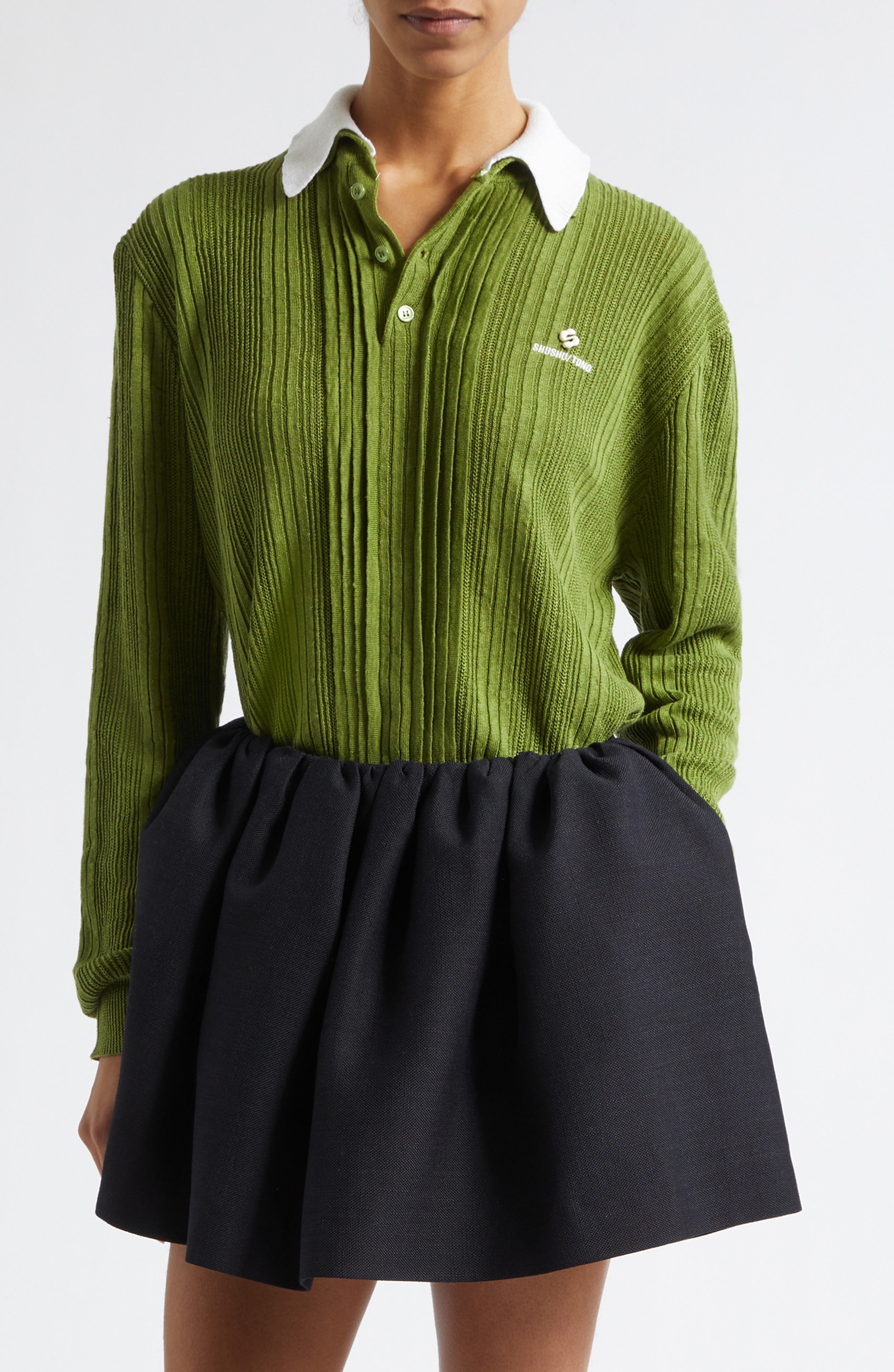Contrast Collar Linen Sweater