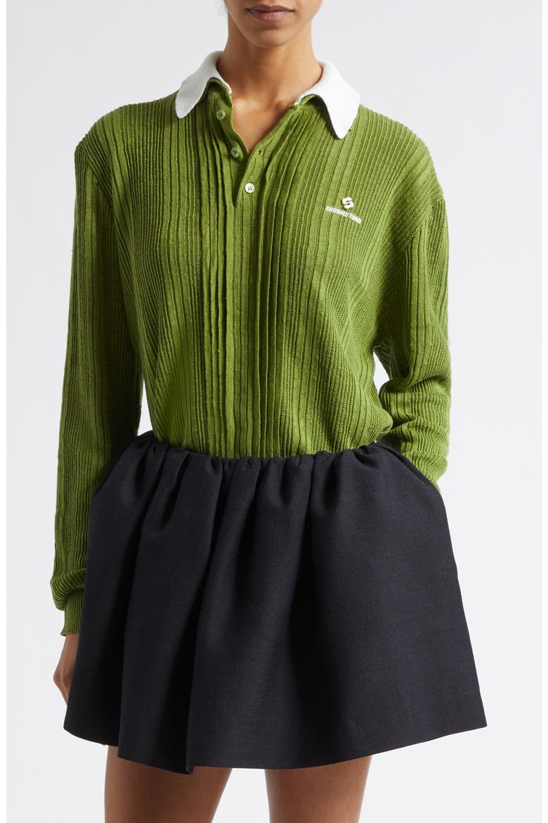 Contrast Collar Linen Sweater, Main, color, GREEN