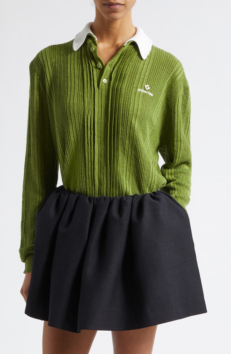Shushu/Tong Contrast Collar Linen Sweater, Main, color, Green