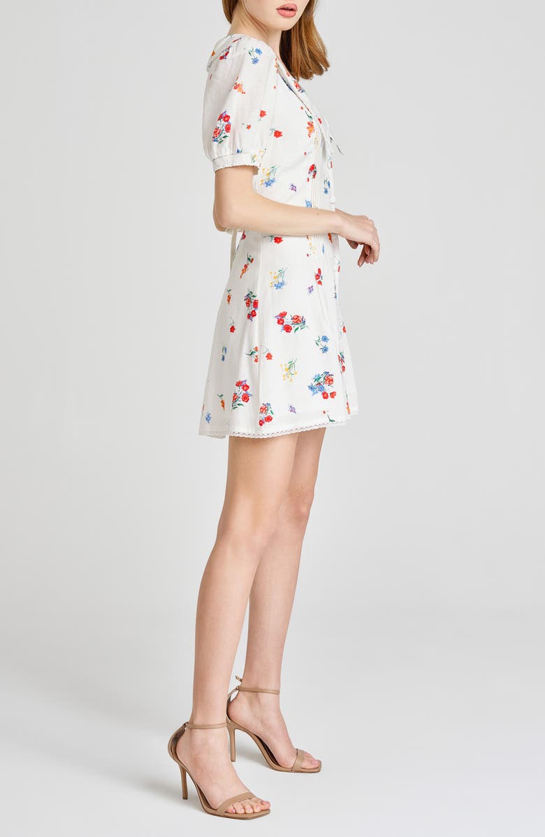 WAYF Berkleigh Floral Linen Blend Minidress, Alternate, color, Ivory Blossom