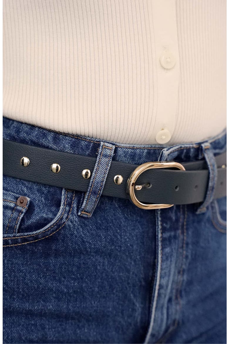 Stud Leather Belt, Alternate, color, DENIM