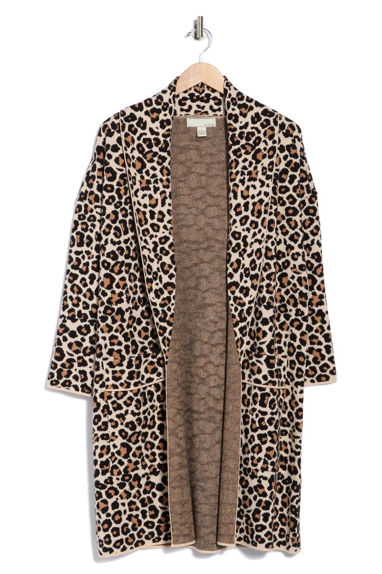 Alicia Open Front Long Cardigan, Alternate, color, KEIRA LEOPARD