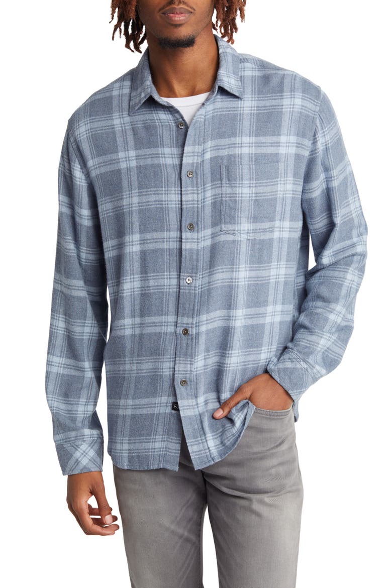 Lennox Relaxed Fit Plaid Cotton Blend Button-Up Shirt, Main, color, CONCRETE DUST