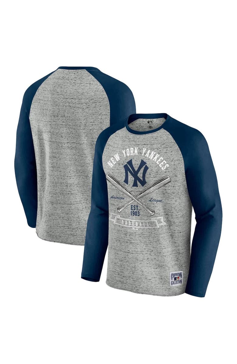 Darius Rucker Collection by Fanatics Men's Darius Rucker Collection by Fanatics  Heather Gray New York Yankees Raw Edge Raglan Long Sleeve Baseball T-Shirt, Alternate, color, 