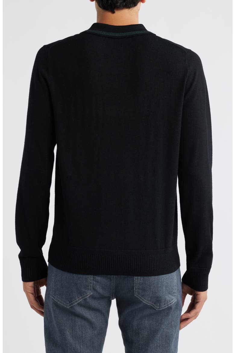 Long Sleeve Tipped Wool Polo Sweater, Alternate, color, BLACK