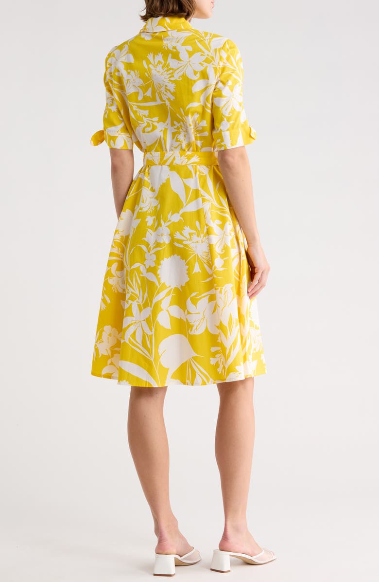 Calvin Klein Floral Tie Sleeve Cotton Shirtdress, Alternate, color, Daffodil/ Cream