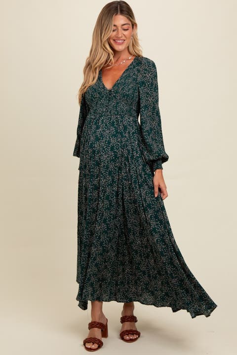 Floral Smocked Button Detail Maxi Dress