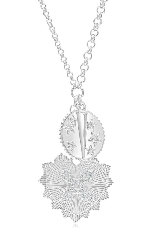 Shymi Fluted Heart Charm Necklace In Silver