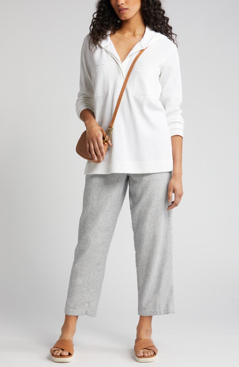 Caslon<sup>®</sup> Half Placket Waffle Knit Organic Cotton Blend Hoodie, Main, color, 