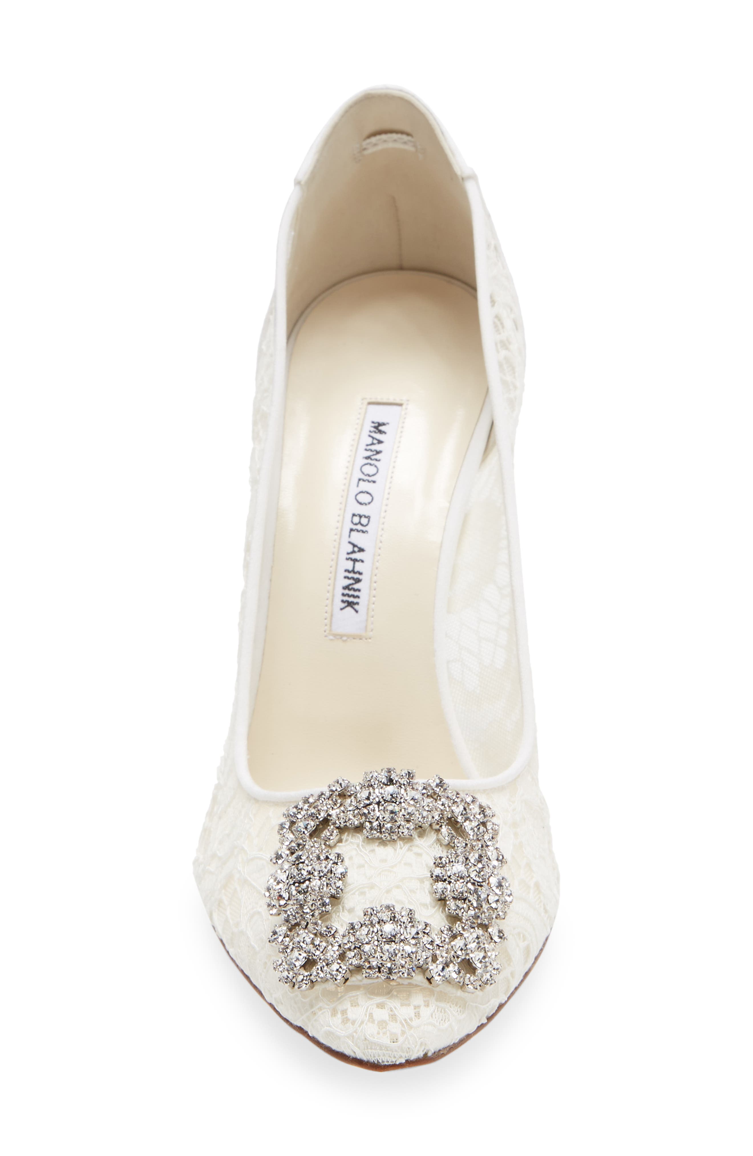 Manolo Blahnik Hangisi Lace Pointed Toe Pump, Alternate, color, 