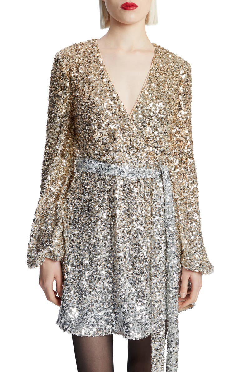 Bardot Bellissa Long Sleeve Sequin Faux Wrap Dress, Alternate, color,