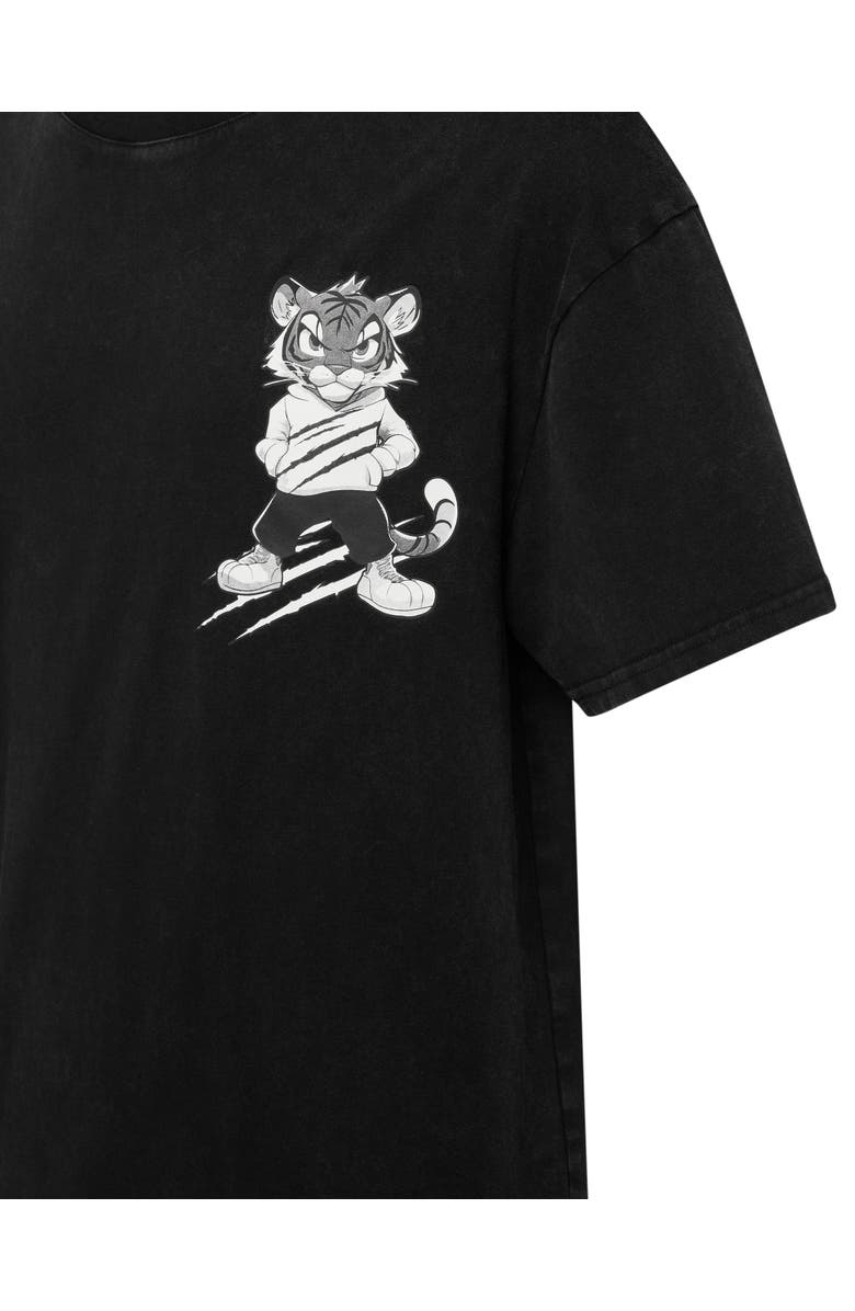 PLEIN SPORT Washed Fleece Round Neck T-Shirt Tiger Scratch Men, Alternate, color, Black