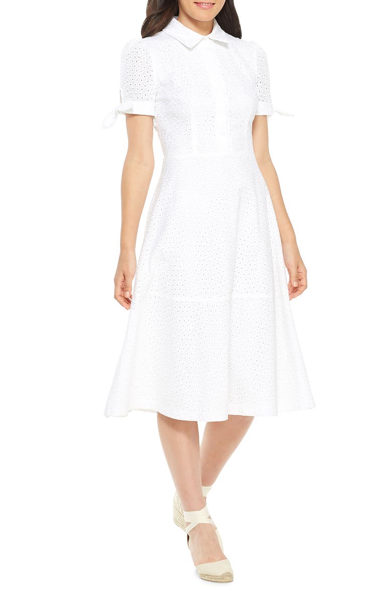 Gal Meets Glam Collection Judith Puff Sleeve Cotton Eyelet Dress, Main, color,