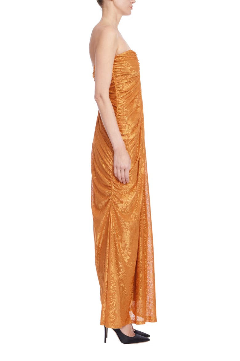 Floral Mesh Strapless Gown, Alternate, color, CARAMEL