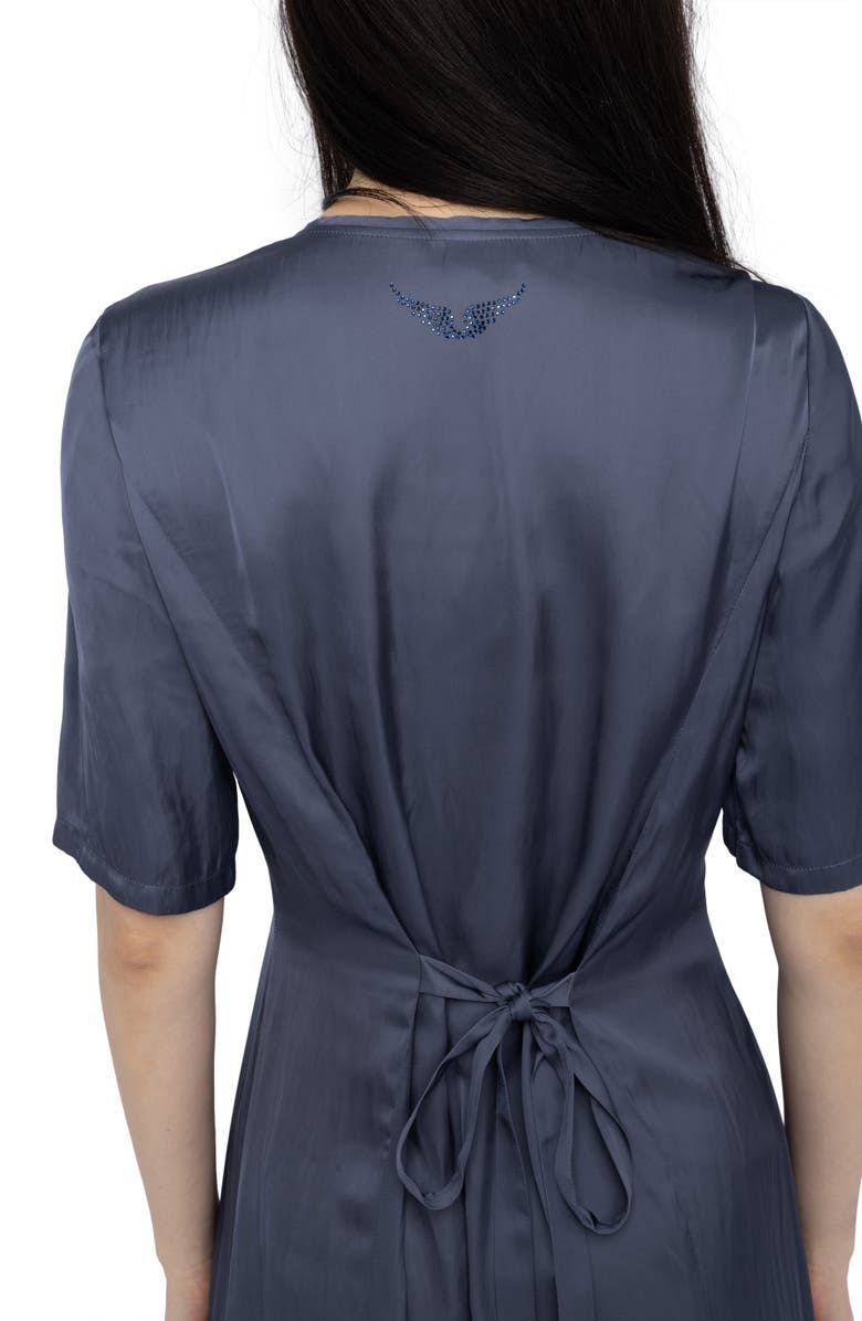 Zadig & Voltaire Rodalan V-Neck Satin Midi Dress, Alternate, color, Storm