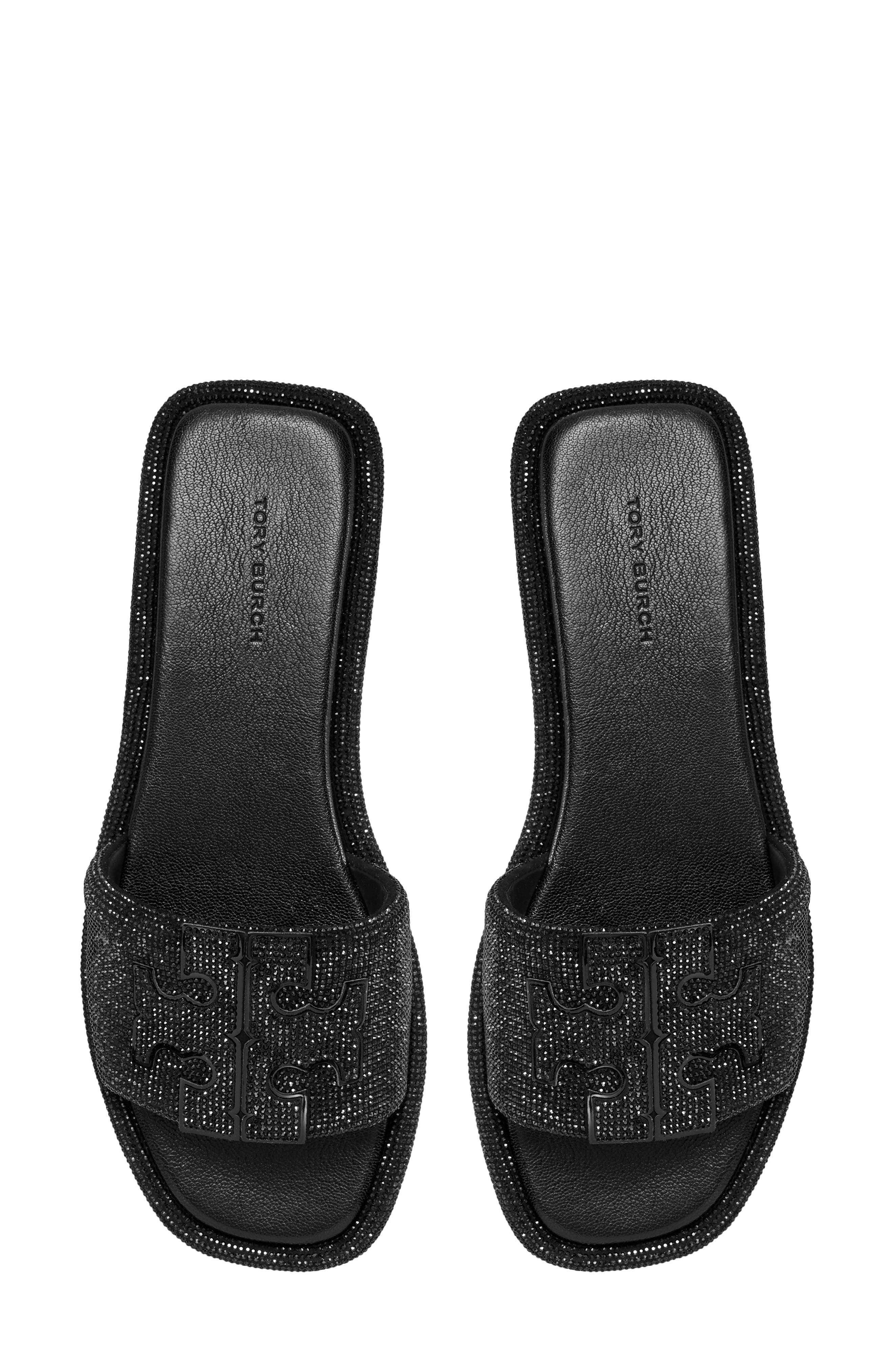 Tory Burch Double T Pavé Slide Sandal, Alternate, color, Perfect Black / Jet