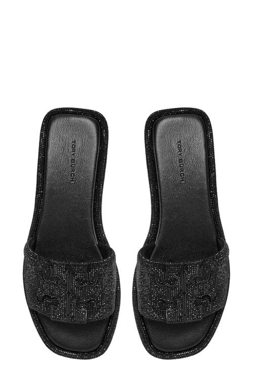 Tory Burch Double T Pavé Slide Sandal In Black