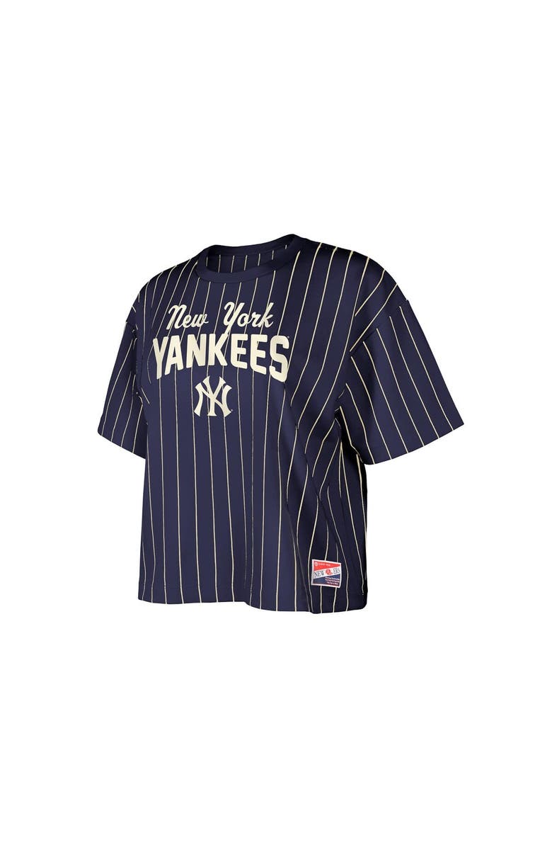 New Era Women's New Era Navy New York Yankees Cooperstown Collection Multiplier Pinstripe Cropped T-Shirt, Alternate, color, 
