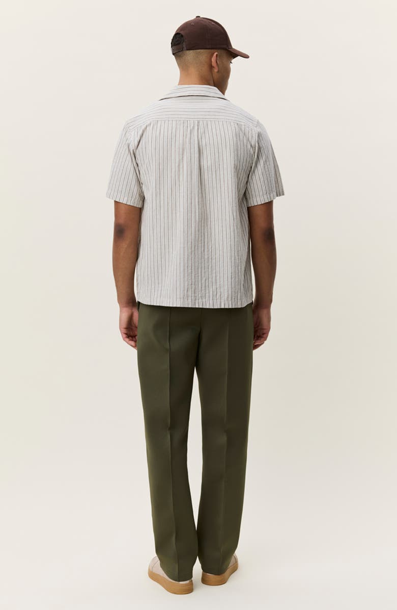 Les Deux Stripe Cotton & Linen Camp Shirt, Alternate, color, Dark Sand