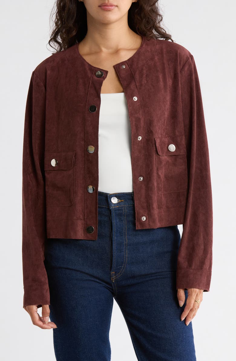 AREA STARS Marissa Faux Suede Crop Jacket, Main, color, Brown