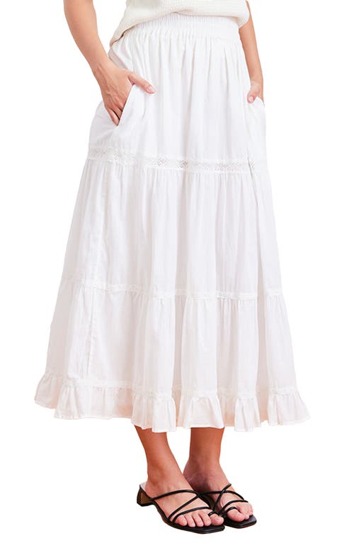 Paneros Clothing Colette Lace Inset Tiered Midi Skirt In White