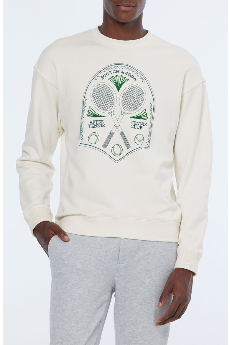 Tennis Embroidered Cotton Graphic Sweatshirt, Main, color, SWAN