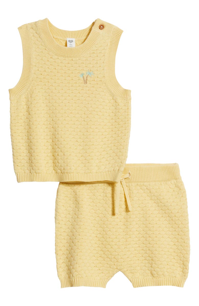 Nordstrom Cotton Knit Sweater Tank & Shorts Set, Main, color, Yellow Sunlight Palm Trees
