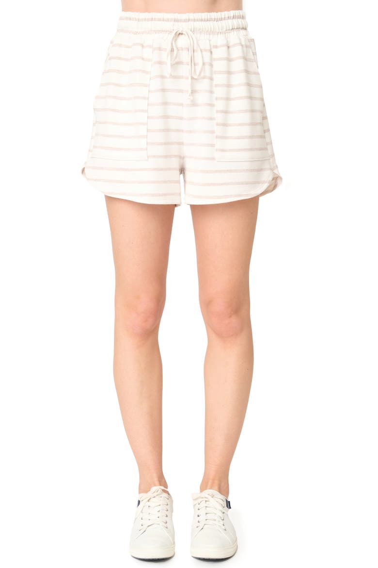 Tatum Drawstring Shorts, Main, color, OATMEAL STRIPE