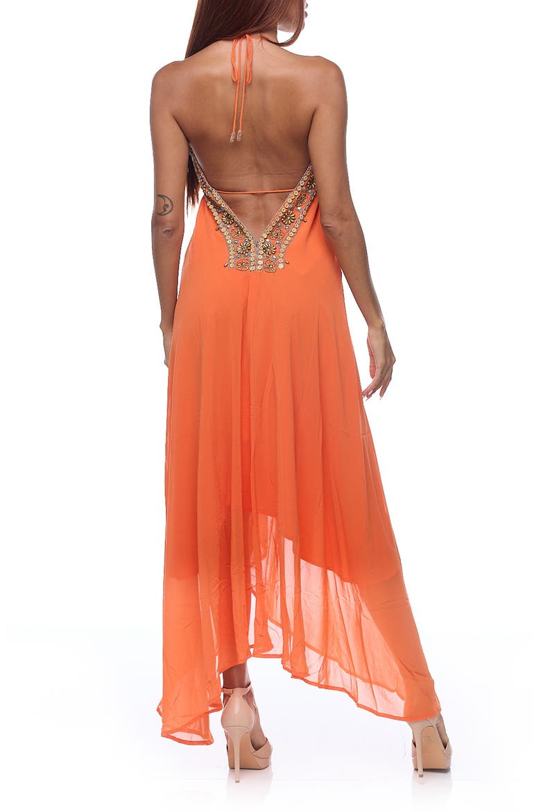 Embellished Halter Cover-Up Dress, Alternate, color, ORANGE