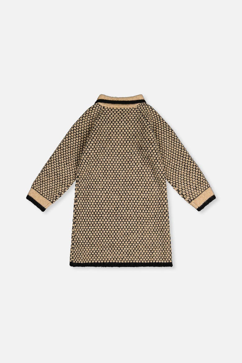 Knit Collar Honeycomb Floral Embroidery Dress, Alternate, color, Beige and Black