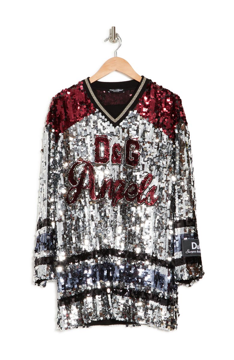 Dolce&Gabbana Manica Lunga Sequin Long Sleeve Minidress, Alternate, color, 