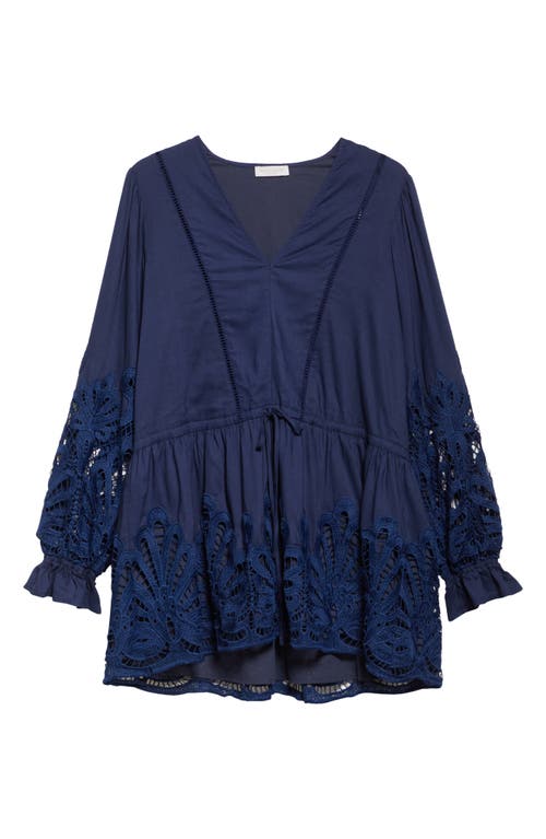 Ramy Brook Ingrid Mixed Media Sleeveless Minidress In Spring Navy Eyelet