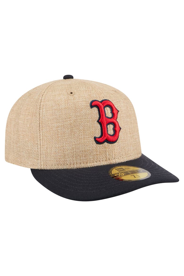 Men's New Era  Natural/Navy Boston Red Sox Twine 59FIFTY Fitted Hat, Alternate, color, Natural