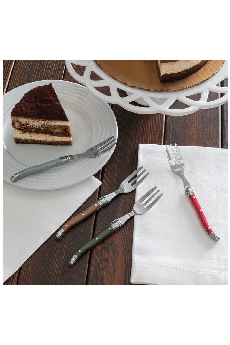 Laguiole 4-Piece Cake Fork Set, Alternate, color, HOLLY BERRY